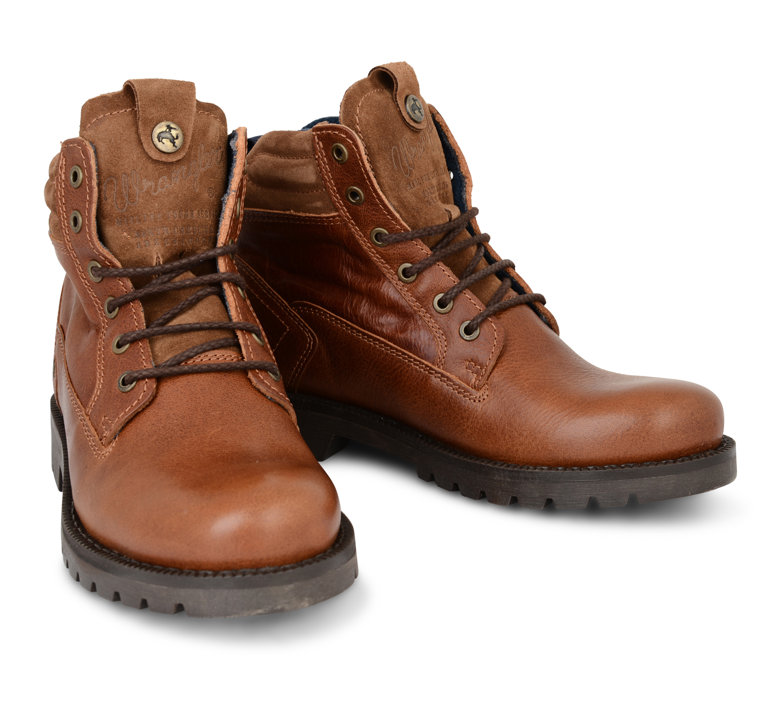 Wrangler Arizona Newton Boots High Top Shoes Cognac Leather Biker