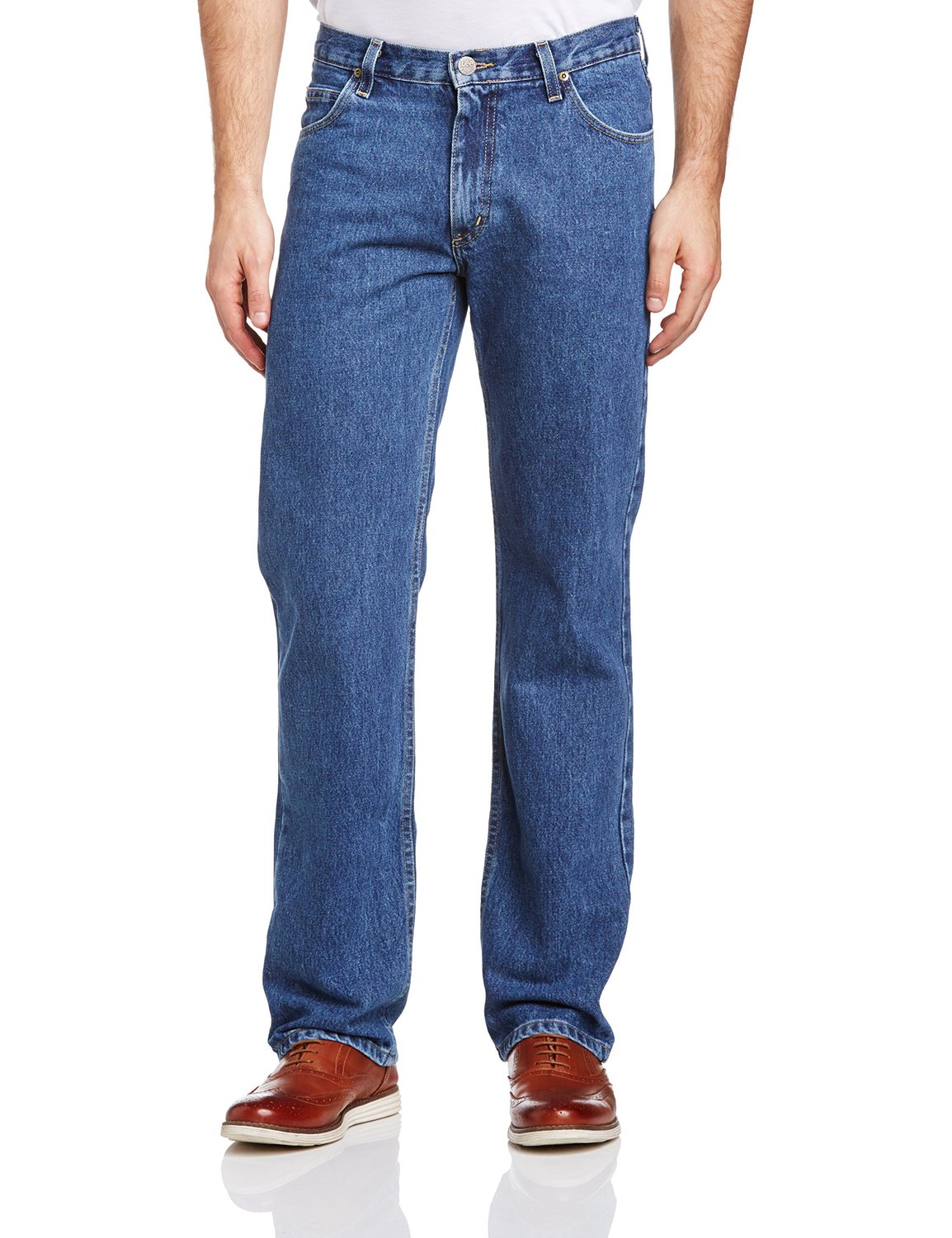 Lee Brooklyn Jeans Dark Stonewash Blue Men's New Regular Comfort Fit ...